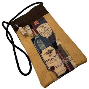 Handcrafted Wine-Themed Crossbody Bag With Tapestry Faux Ostrich Leather Accents